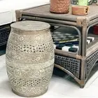 Antique Gold Mustard Hammered Aluminium Metal Side Table Stool Storage Planter