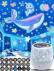 21 Sets of Films + Projector Night Light for Kids, Kids Night Lights Projector for Bedroom, Ceiling, Star Projector with 360° Rotation Dimmable for Baby Girls, Birthday, Christmas, Nursery, Room Decor