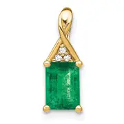 14K Yellow Gold Rectangle Emerald and Real Diamond Pendant