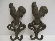 Pair of Rooster Hen double Wall Hook Rack 6.5"x3.25" Farm Rustic Home Decor