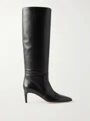 [Paris Texas] Paris Texas - Stiletto Croc-effect Trimmed Leather Knee Boots - Black - IT39 IT 39 Black