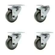 3.5 Inch SS Gray Polyurethane Wheel Swivel Top Plate Caster Set Service Caster