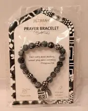 Jilzara Prayer Charm Message Box Black/White Clay Beaded Stretch Bracelet