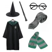 Harry Potter 6pc Set Magic Wizard Fancy Dress Cape Cloak Costume-L green 155cm (11-12 years)