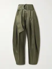 [JW Anderson] JW Anderson - Belted Pleated Satin Wide-leg Pants - Army green - UK 4 UK 4 Green