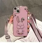 For iPhone Samsung Huawei Crossbody Strap Rabbit Holder Plating Phone Case Cover