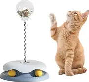 Cat Turntable Toy – Cat Interactive Slow Feeder Toy, Rotating Turntable with 2 Rolling Balls & Bouncy Steel Spring for Engaging Play and Healthy Eating. (Blue)