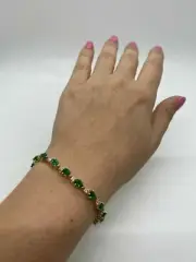 12Ct Pear Cut Simulated Emerald Tennis Bracelet 925 Silver Gold Plated