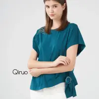 在飛比找momo購物網優惠-【Qiruo 奇若名品】綠色專櫃精品女裝上衣 腰身蝴蝶結(設