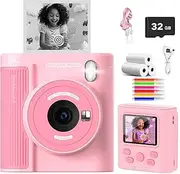 ZONEY Instant Print Camera for Kids, Birthday Gifts for Girls Boys,1080P Kids Digital Camera with Dual Camera Toys for 4 5 6 7 8 9 10 Year Old Girl with 32GB SD Card (Pink)