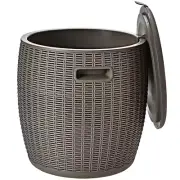 12-Gal Patio Ice Cooler Bucket Cool Bar Table Cocktail Side Table W/Lid Brown