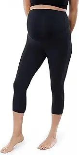 [Ingrid & Isabel] Basics Active Capri Maternity Legging with Crossover Panel, Supports Back, Black
