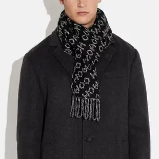 【COACH】滿版字樣羊毛保暖披肩圍巾(黑色)