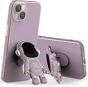 LIUJINCAN Cute Purple Plating Astronaut Camera Protector Case for iPhone 7 Plus, Hidden Stand Folding Kickstand for Women and Girls (Purple, 7 Plus)