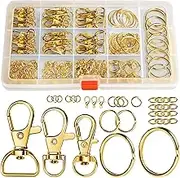 LEOBRO 265PCS Keychains Clips with Key Rings, Keychain Making Kit, Metal Lobster Claw Clasps and Key Chain Rings, Key Chains Key Rings Bulk, Keychain Rings, Clip for Keys Crafts, Gold