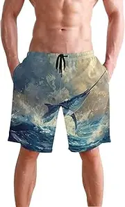 [XYMZR] Men's Swim Trunks Marlin Fish Jump Quick-Dry Bathing Suit Swimming Board Shorts S