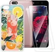 ESACMOT Summer time Pattern Case Compatible with ITEL A32F + [2 Pack] Screen Protector Tempered Glass, Shockproof Case Cover for ITEL A32F (5 inch)