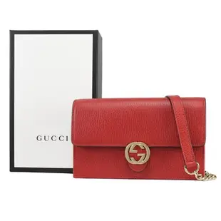 GUCCI 510314 雙G LOGO 翻蓋釦式鍊帶WOC斜背包.紅