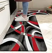 Kitchen Mats for Floor red Kitchen Rugs Modern Abstract Circle Anti Fatigue Kitchen Mats Waterproof Floor Mats Cushioned Non-Skid Standing Mats for Laundry, Office, Set of 2,17.3 x 28+17.3 x 47 Inch