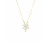 White Opal Four Leaf Clover Sterling Silver Necklace - Gold