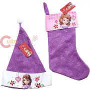 Disney Sofia The First Christmas Stocking X-mas Santa Hat Set 2pc Felt