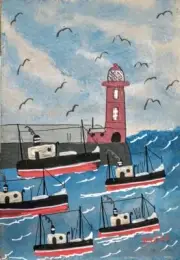 Up Anchor aft Wallis Cornwall Original Oil Painting David R Howard 5"X7"