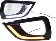 LED DRL Daytime Running Light Front Fog Lamps with Turn Signal Accessories Compatible With Nissan Navara NP300 2015 2016 2017 2018 Black