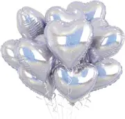 Glitter Silver Foil Heart Balloons, 10PCS Silver Heart Shape Balloons, Valentine