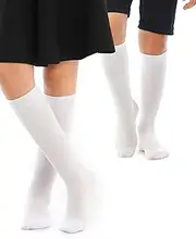 [Hugh Ugoli] Knee High Cotton Socks for Girls Boys and Toddlers, Solid Color Long School Uniform Socks 3-14 Years Old, 4 Pairs, White (4 Pairs), 3-4 Years