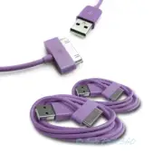 2PCS 6FT USB SYNC DATA POWER CHARGER CABLES IPAD IPHONE IPOD CLASSIC NANO PURPLE