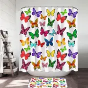 White Back Vivid Colored Butterflies Shower Curtain