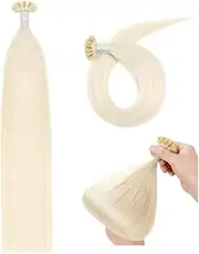 Real Hair Bondings U-Tip Hair Extensions Real Hair Keratin Bondings Real Hair 50 cm Remy Real Hair Extensions Bondings (50 g #60 Platinum Blonde)