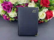 2024 Black Gold Leather Cover A5 Diary Day To A Page School Business Office DTP