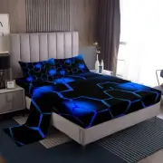 Blue and Black Bed Sheets Set Full Size Honeycomb Sheet Set for Kids Boys Gir...