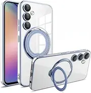 [BOqarI] Electroplated Clear Magnetic Case with Hidden Finger Ring Holder for Samsung Galaxy A54 A34 A24 A14 A04S A23 A53 A13 A12 A52 A32 A52S A15 A05 A05S 4G 5G Phone Case (Blue,A13 4G)