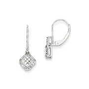 14k White Gold Small Real Diamond Leverback Earrings