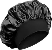 Silk Bonnet for Sleeping, Adjustable Satin Hair Bonnet for Men & Women, Soft Single Layer Elastic Band Silk Sleep Cap for Hair Protection & Styling Black