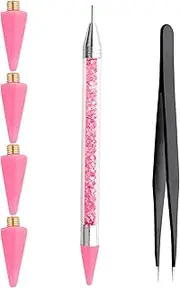 LLMSIX Rhinestones Picker Tool, Dual-Ended Wax Pencil Pen Rhinestone Picker Dotting Pen Rhinestones Applicator with 4 Wax Tips and Twizzer for Gem Stone Jewelry Nail Art DIY Craft (Pink)