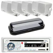 Pyle Boat Radio USB Stereo MP3 Receiver with 4x Box Speakers, Radio Cover