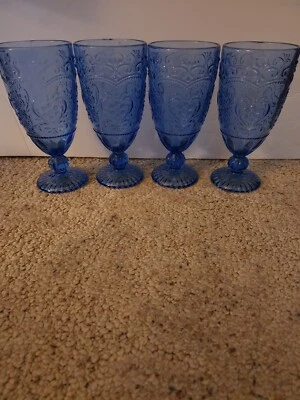7 Brand New Pioneer Woman 14.7oz Amelia Blue Goblet Glasses!