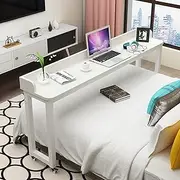 YVYKFZD Portable Overbed Table, Bedside Table with 360° Wheels, Standing Over Bed Table, Rolling Medical Over Bed Desk for Elderly, Hospital Patients, Home(White,100cm/39.3in)