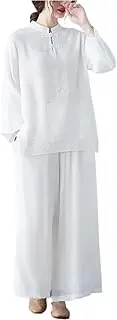 [TaoZiPeach] Cotton Linen Casual Two Pieces Chinese Women Top Wide Pants Set Suit Robe Orientale Traditional Clothing