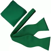 New Men's Polyester Solid Formal Self-tied Bow Tie & hankie set emerald green