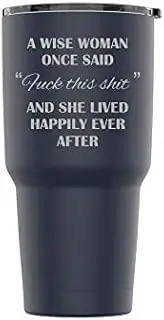 Stainless Steel Powder Coated 30 oz Tumbler Splash Proof Lid 2 Straws, Triple Wall Vacuum Insulated, Mug Coffee Cup Travel, Camping, Work, Gym Hot Cold Drinks (Navy Blue, Wise Woman)