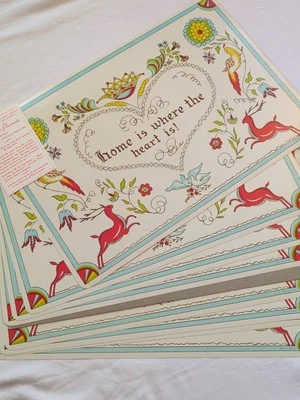 Set Of 8 Vintage Jacob & Jane Zook Placemats Home is Where Heart Is PA Dutch