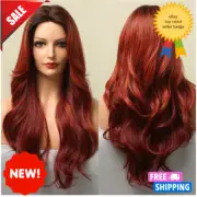 Ombre Brown Blonde Long Straight Synthetic Wig with Bangs Cosplay Wig for Women