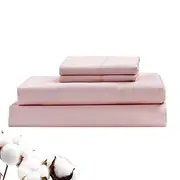LINENOVA Luxury 100% Natural Cotton Bed Sheet Set - 40cm Deep Pocket Fitted Sheet & Flat Sheet & 2 Pillowcases - 4 Piece (Queen Size,Mauve)