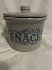 Snacks Stoneware Canister Cookie Jar Storage Farm Country Blue Heavy CottageCore