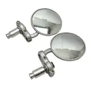 1 Pair 7/8inch Handlebar End Universal Round Rearview Motorcycle Side Mirror silver