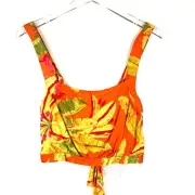Haute Hippie Tropical Leaf Print Crop Top Tank Tie Back Orange MEDIUM NEW